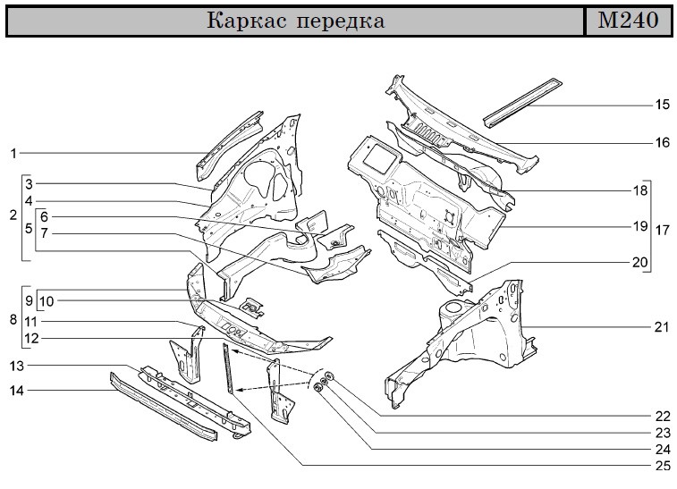 Рамка радиатора приора схема