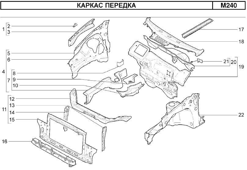 Передний лонжерон приора схема